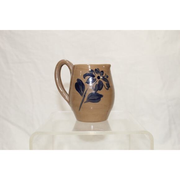 Art Studio Pottery Mini Pitcher Brown w/Blue Flower Handmade - Stamped WPP 1999 - Picture 1 of 10